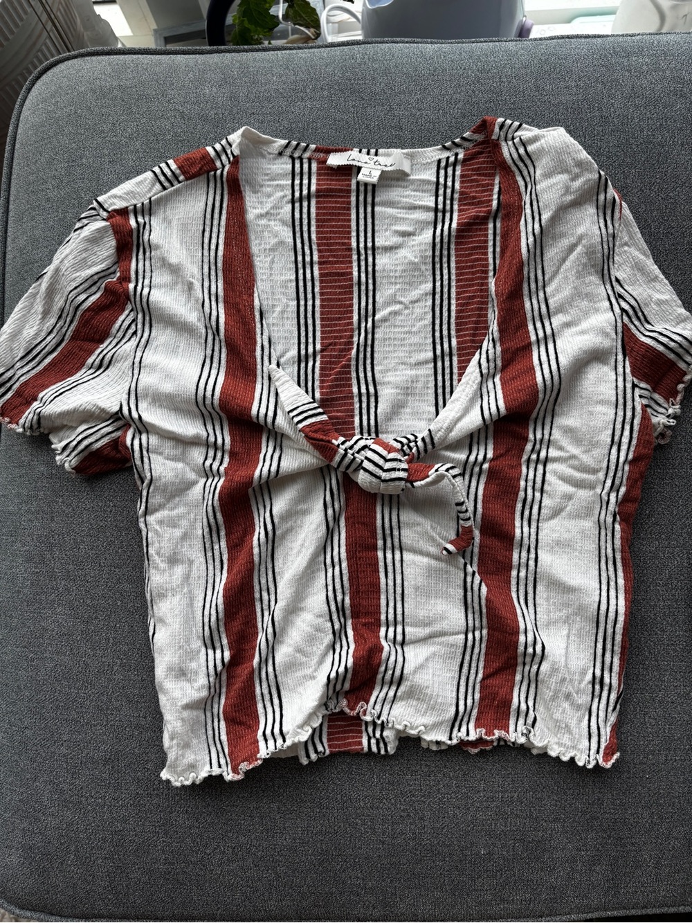 Love Tree Rust and White Striped Tie-Front Crop Top